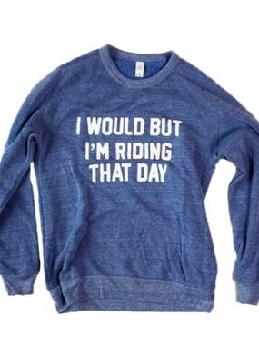 Alternative Blue Graphic Crewneck Sweatshirt with White Text - Size L